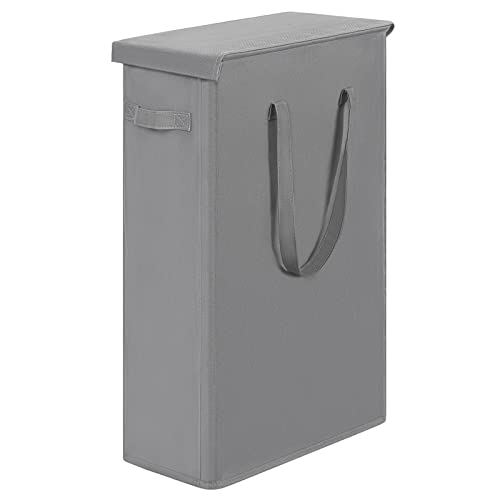 Chrislley 60L Slim Laundry Hamper with Lid Narrow Laundry Basket with Handle Upgrade Foldable Dirty Clothes Hamper Portable Skinny Hamper Organizer Storage Bins (25.6 inches, grey) - color: grey