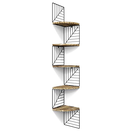 Love-KANKEI Corner Shelf Wall Mount of 5 Tier Rustic Wood Floating Shelves Wall Shelves for Bedroom Living Room Bathroom Kitchen Office and More Carbonized Black - color: Carbonized Black