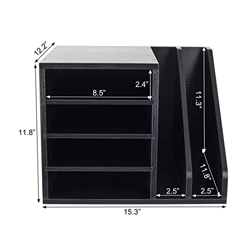PAG Wood Desktop File Holder Organizer Mail Sorter for File Folders, Mails, Envelopes, Mailing Supplies or Magazines, Black - color: Black