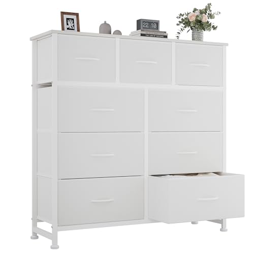 OLIXIS 9 Drawers Storage Organizers Units, Closet Organizers and Storage for Clothes, Fabric Storage Drawer for Living Room, Chest of Dresser in 39.4" D x 11.8" W x 39.9" H, White - color: White, size: 39.4"D x 11.8"W x 39.9"H (9 Drawers)