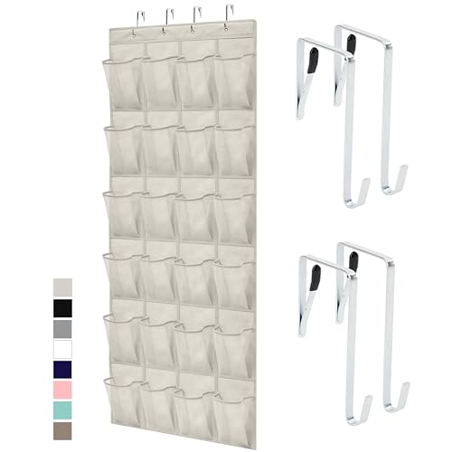 GORILLA GRIP Over the Door Shoe Organizer, 24 Large Breathable Mesh Pockets, Space Saving Hanging Storage Holder, Closet Rack Hanger Holds Up to 40 lbs, Hangs on Closets for Shoes, Accessories, Linen - color: Linen, size: 24 Pockets/4 Hooks