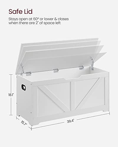 VASAGLE Storage Chest, Storage Trunk with 2 Safety Hinges, Storage Bench, Shoe Bench, Farmhouse Style, 15.7 x 39.4 x 18.1 Inches, for Entryway, Bedroom, Living Room, Cloud White ULSB060T14 - color: Cloud White, size: 39.4"W x 18.1"H, style: Farmhouse