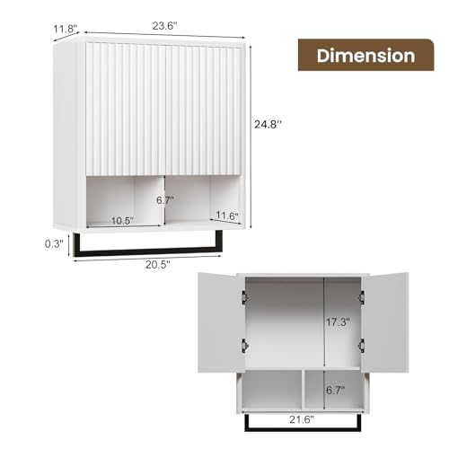 Bathroom Wall Storage Cabinet, Over The Toilet Medicine Cabinet, Hidden Storage & Open Shelves, Small 2-Door Multi-Functional Bathroom Organizer with Towel Bar for Bathroom & Kitchen (White) - color: White