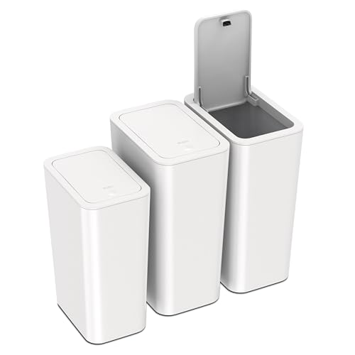 N. NETDOT 3 Pack (2 of 4 Gal & 1 of 2.6 Gal) Small Trash Can with Lid,Bathroom Garbage Can with Pop-Up Lid,Waste Basket for Bathroom,Kitchen,Bedroom,Powder Room,Craft Room,Office,College (Off White) - color: 4gal x2 & 2.6gal Off White
