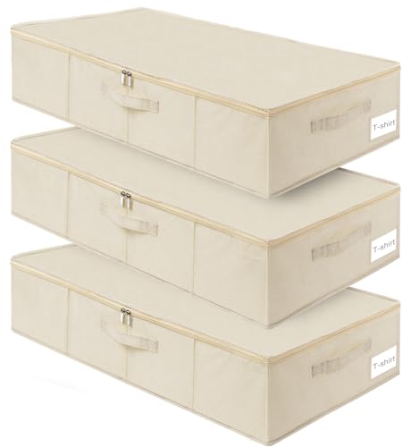 punemi Underbed wedding dress storage box, 2 Pack Clothing Storage Bags W/Upgraded Handles, Large Capacity Underbed Shoe Container Organizer for Blanket, Pillows, Comforters & Quilts, Beige - color: Beige-3pcs, size: 6.7 inch Tall