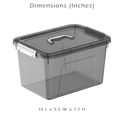 Stackable Plastic Black Storage Bins with Lids 6 Pack, 12 Quart Modular Organizer Boxes with Secure Latches for Closet, Pantry, Office and Small Item Storage - color: Black, size: 12 QT