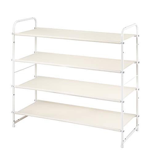 Simple Trending 4 Tier Stackable Shoe Rack, Expandable & Adjustable Fabric Shoe Shelf Storage Organizer, White - color: White, size: 4 Tiers, White