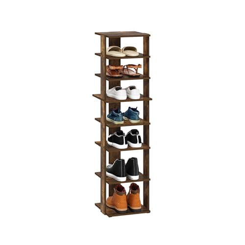Furinno Compact Vertical Shoe Rack, 8-Tier Narrow Shoe Organizer, Free Standing Shoe Storage, Shoe Shelf for Boots, Sneakers, 12 x 12.6 x 46.7, for Closet, Entryway, Office, Garage, Amber Pine - color: Amber Pine, size: 8-tier, 46.7 Inch
