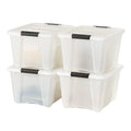 IRIS USA 32 Qt Stackable Plastic Storage Bins with Lids, 4 Pack - BPA-Free, Made in USA - Discreet Organizing Solution, Latches, Durable Nestable Containers, Secure Pull Handle - Pearl - size: 32 Qt, style: 4 Pack