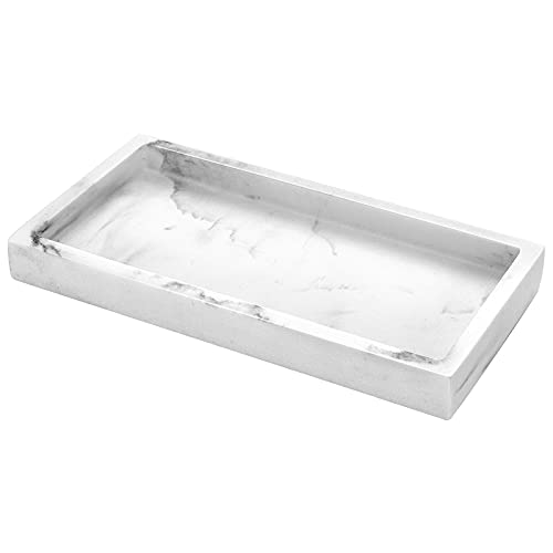 Luxspire Bathroom Vanity Tray, 8 x 4 inch Resin Dresser Jewelry Ring Dish Tank Storage Kitchen Sink Countertop Organizer Plate Holder for Perfume Soap Towel Bathroom Accessories, Mini, Gravel White - color: Gravel White, style: Mini