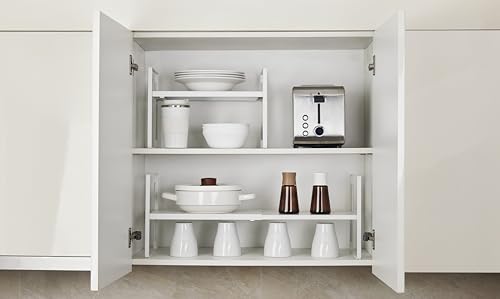 Nxconsu Cabinet Shelf Organizer Wide 10.5" Depth, Expandable Width (13.4"–24.8"), 5-Level Adjustable Height, Metal Kitchen Counter Shelf Riser Spice Rack for Cupboard Pantry Under Sink, White Non-Slip - size: Wide Depth (10.5") - 1 Pack