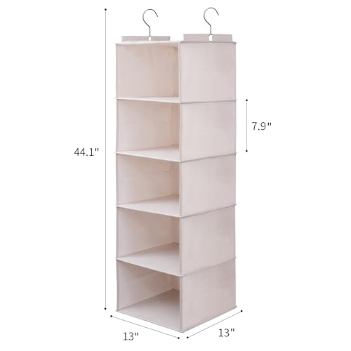 Large Hanging Sweater Organizer for Closet,Collapsible 6-Shelf Hanging Closet Shelves with Drawers, Washable (Beige -5 Shelf-1 d) - color: Beige, size: 5 Shelf with 1 drawers