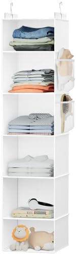 VERONLY Hanging Closet Organizer and Storage with Bamboo Support, 6-Shelf Closet Hanging Storage Shelves, Closet Organizers Easy Mount Foldable for Bedroom - color: Beige