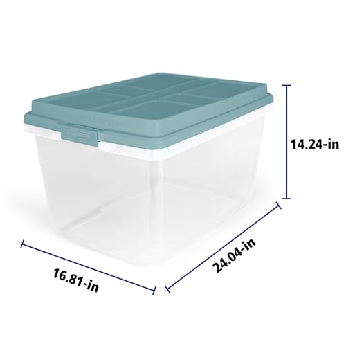 Hefty 72 Quart Hi-Rise Storage Bin with Lid, Stackable Plastic Container Tote for Home, Office, and Classroom Organization, 6 Pack, Smoke Blue