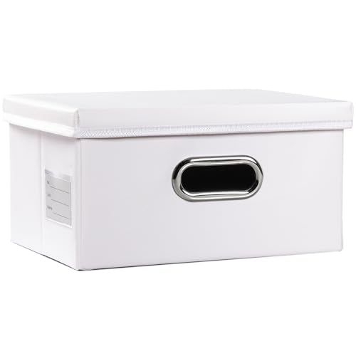 PRANDOM Collapsible Storage Box with Lid [1-Pack] Leather Fabric Foldable Storage Bin Organizer Container Basket Cube with Cover for Home Bedroom Closet Office Nursery White (13.6x9.6x6.9) - color: White, size: Small(1-Pack)