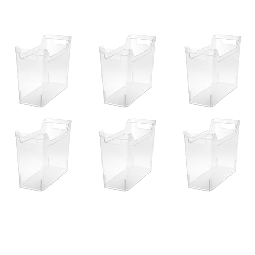 Sterilite Narrow Shelf Bin with Handles, Plastic Storage Container for Organizing Shelving, Closet, Pantry, and Countertops, Clear, 6-Pack - size: Narrow