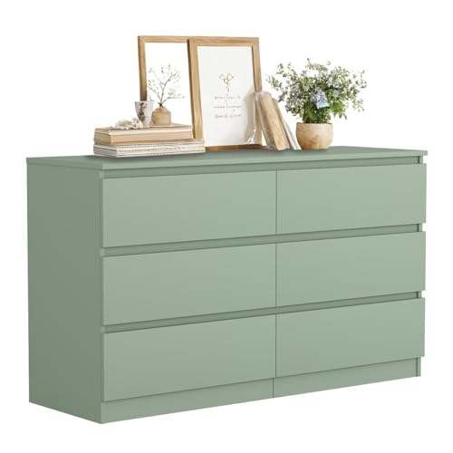 Spaco Dresser for Bedroom,Modern 6 Drawer Dresser with Deep Drawer,Wide Storage Chest of Drawers,Bedroom Storage Organizer Furniture,TV Stand for Living Room - color: Green, size: 6 Drawers