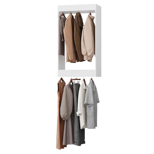 ROOMTEC 19.5" Double Hanging Closet Unit, Modular Closet System with Hanging Rod, Wardrobe Organizer for Bedroom or Walk-in Closet, Wall Mounted, Customizable Clothes Storage Unit, White - color: White, size: 19.5" Wide, style: Double Hanging