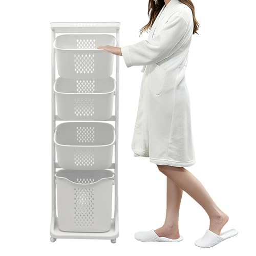 BAOKALER 4-Tier Laundry Hamper Sorter, Vertical Rolling Laundry Baskets with Wheels Removable, Stackable Laundry Cart Organizer and Storage for Small Space, Dorm, Closet, Bathroom - size: 4-layer