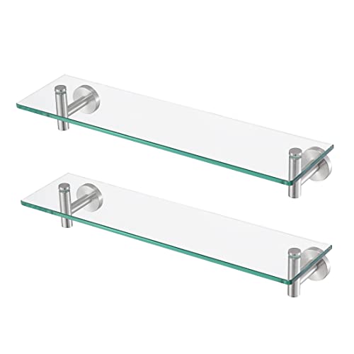 KES Glass Shelf for Bathroom, Floating Glass Shelves for Wall, 20 Inch Tempered Glass Shelf 2 Pack with Rustproof Stainless Steel Brackets Wall Mounted Brushed Finish, A2021-2-P2 - color: Brushed Finish