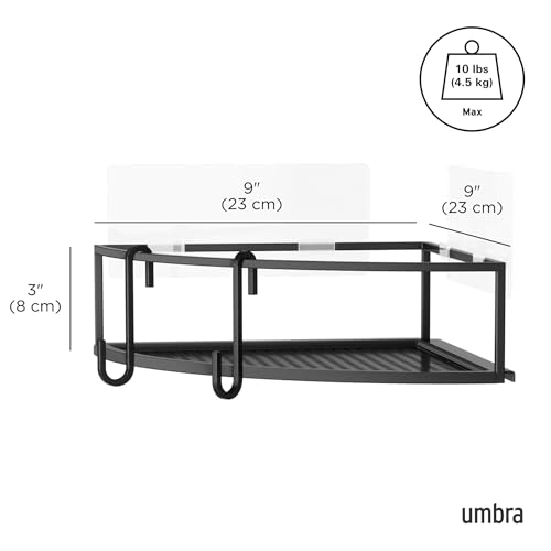 Umbra Cubiko Shower Corner Shelf, Metal Floating Shelves with Adhesive Mounting Strips, 2-Pack, Black - color: Black, size: Corner, style: Corner Shelf