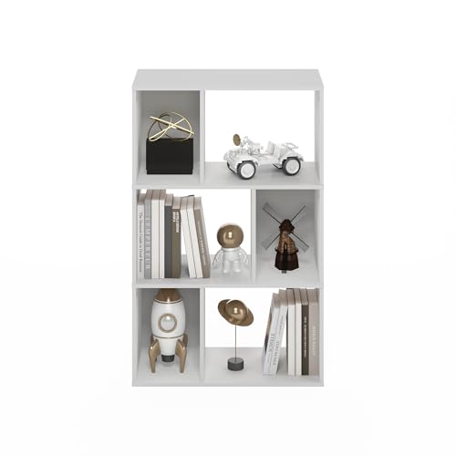 Furinno DALY Book Shelf, 6-Cube Bookshelf, Cube Storage Organizer Bookcase with Irregular Compartments, 11.7 x 23.6 x 36.8, for Living Room, Bedroom, Home Office, White - color: White, size: Irregular, 6-Cube
