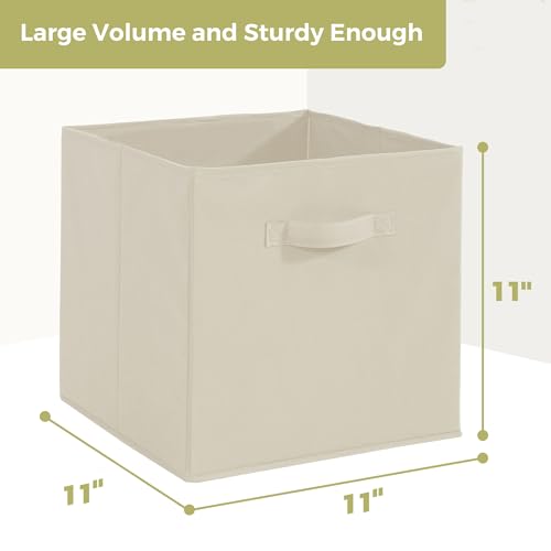 11x11 Storage Bins, Set of 3 Storage Cubes, Collapsible Cube Storage Box, Fabric Closet Organizers with Handles for Home, Office, Closet Shelf Cabinet, Bookcase, Beige - color: Beige, size: 3 Pack