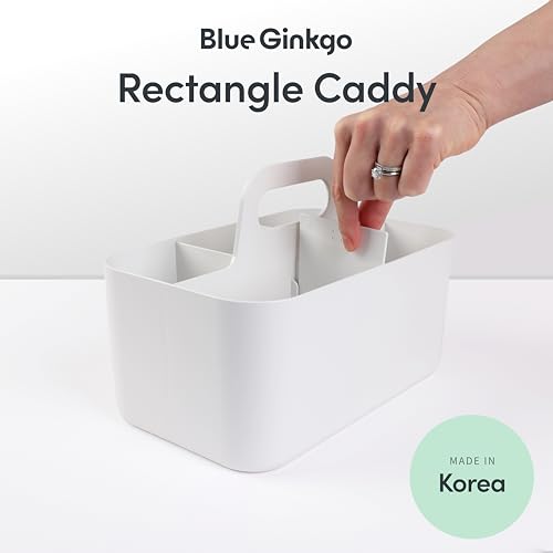 BLUE GINKGO Stackable Organizer Caddy – Korean-Made Portable Tote for Bathroom, Office, Crafts, or School Supplies (Rectangle, White) - color: WHITE, size: Rectangle