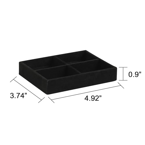 Frebeauty Small Jewelry Tray Set,Stackable Velvet Jewelry Organizer Tray,Mini Jewelry Drawer Organizer,Drawer Inserts,4.92 x 3.74 x 0.9 Inches,4 Grid Earring Organizer for Women(Set 2,Black) - color: Black, size: 4 Grids Set 2