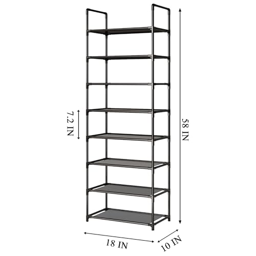 8-Tier Tall Shoe Rack for Closet, Entryway, Adjustable Sturdy Durable Shoe Shelf,Narrow Shoe Stand Organizer (18" W×10" D×58" H,Black) - size: 8-Tier-Black(18" W×10" D×58" H)