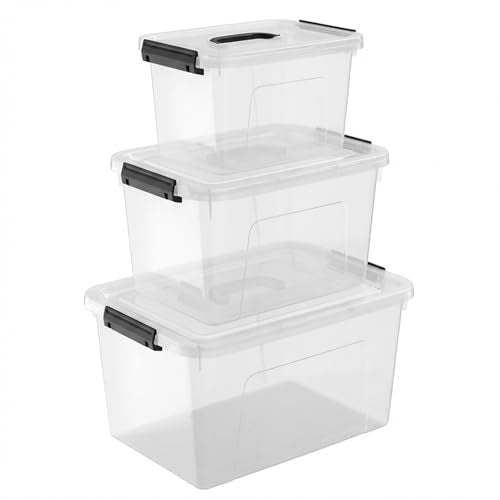 Clear Storage Latch Box/Bin, 3-Pack Plastic Organizing Container with Handle and Lids (7QT/16QT/22QT) - color: Clear, size: 7qt/16qt/22qt