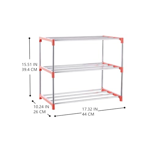 3-Tier Stackable Small Shoe Rack, Lightweight Shoe Shelf Storage Organizer for Entryway, Hallway and Closet(Pink) - color: Pink, size: 3-Tier