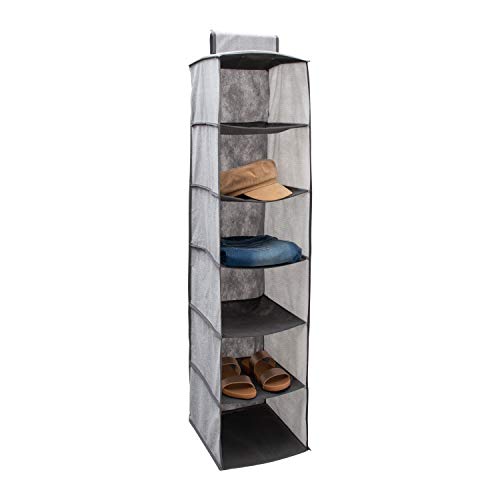 Simplify 6 Shelf Hanging Closet Organizer, Space Saver, Sweater & Clothing Shelves, Breathable Material Keeps Away Dust & Odors, Grey (26606-GREY) - color: Grey, size: 11.81 inches W x 11.81 inches L x 47.24 inches H