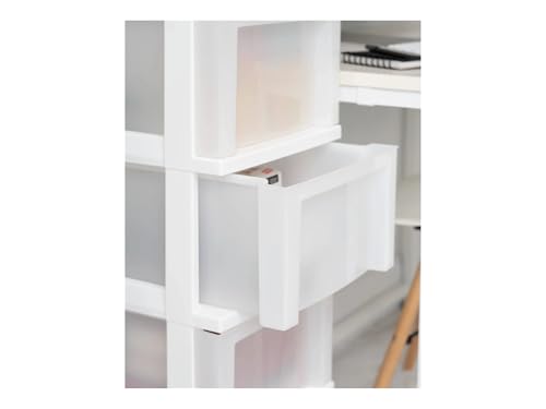4-Drawer Narrow Plastic Storage Cart, with A Top Storage Compartment, Multi-functional Mobile Storage Cabinet, Suitable for Offices, Dormitories, and Craft Rooms. (White) - color: White and Black