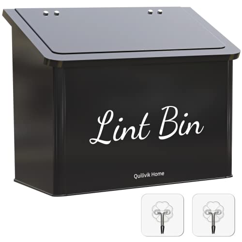 Metal Magnetic Lint Bin With Lid For Laundry Room Decor With Small Lint Holder Bin| Metal Box| Lint Holder Bins for Organzation (Black, Small) - color: Black
