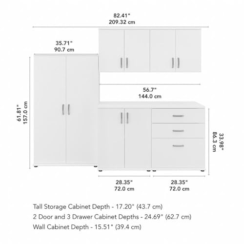 Bush Business Furniture Universal 92W 5 Piece Modular Storage Set with Floor and Wall Cabinets in White - color: White