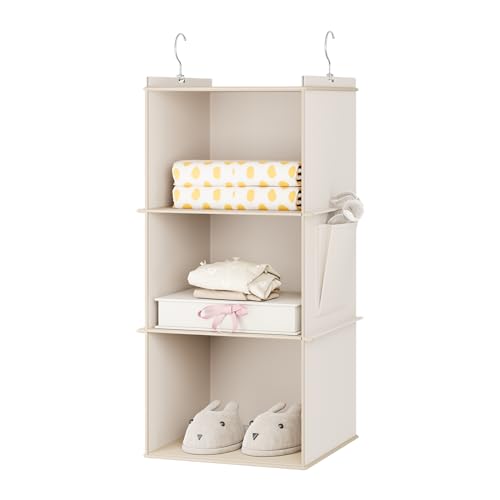 YOUDENOVA Hanging Closet Organizer, 3-Shelf Closet Hanging Storage Shelves, Beige - color: Beige, size: 3-SHELF