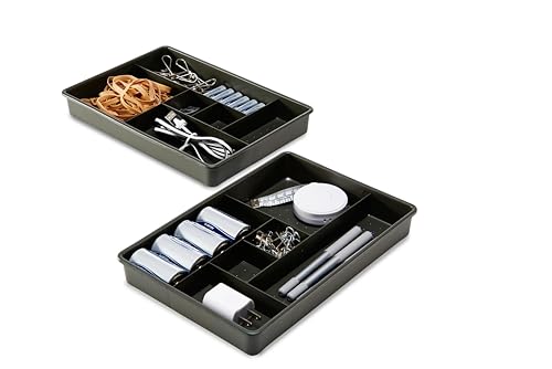 madesmart Set of 2 Plastic 6-Compartment Drawer Organizer Gadget Trays, Multipurpose Storage Bins for Drawers, Granite, 10.75 x 7.5 x 2.6 inches (Pack of 6) - size: 6-Compartment Set (Pack of 6)