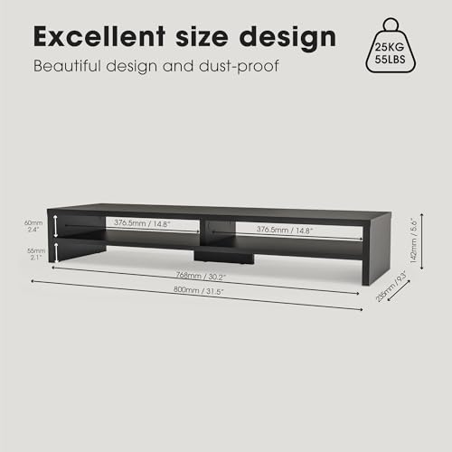 Fenge Monitor Stand, 31.5 Inch Computer Monitor Riser for Desk, 2 Tiers Wood Desk Shelf with Storage, Desktop Organizer for PC, Laptop, Screen, Printer - color: Black
