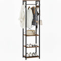 Coat Rack With Hanging Rod, Garment Rack With 3 Wooden Shelves and 4 Hooks, Freestanding Hall Tree, Industrial Clothes Rack Stand Organizer, Rustic Brown and Black - color: Rustic Brown and Black, style: with Top Shelf