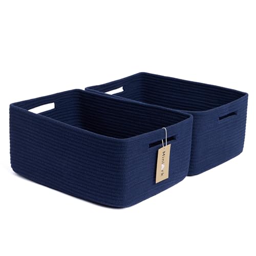 MiniArk Large Storage Baskets for Shelves, Closet Organizers Bins for Clothes Blanket Towels, Baby Nursery, Toy Baskets Box, Woven Rope Baskets, 17 x 13 x 7.5”, 2 Packs Navy Blue - color: Navy Blue, size: 2pcs-L17×W13×H7.5"