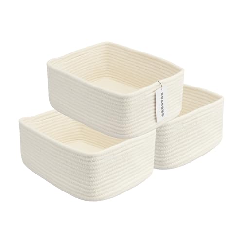 XUANGUO Small Woven Storage Baskets 13“X9”X5“ Decorative Rope Bins for Organizing Shelves, Closets, and Toys, Empty Gift Baskets, Cute Organizer Basket for Home and Office White Large - color: white, size: Large