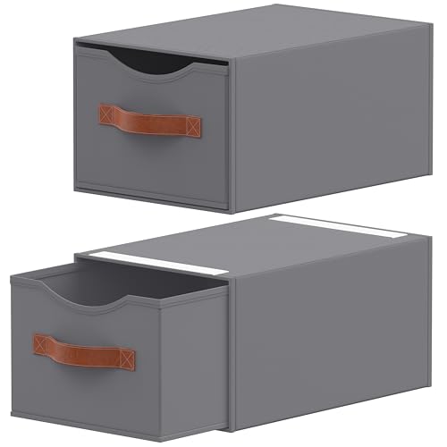 2 Pack Stackable Storage Drawers, Fabric Closet Organizers and Storage with Handles and Clear Window, Pull-Out Clothes Storage Bins with Drawer for Closet, Bedroom, Living Room, Under Bed, Gray - color: Gray, size: 2 Pack