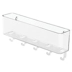 mDesign Plastic Wall Mount Mail and Key Holder with 5 Hooks, Hanger Rack Shelf for Home Entryway, Mudroom, Kitchen, Hold Letters, Cards, Magazines, Coats, Umbrellas, Ligne Collection - Clear - color: Clear