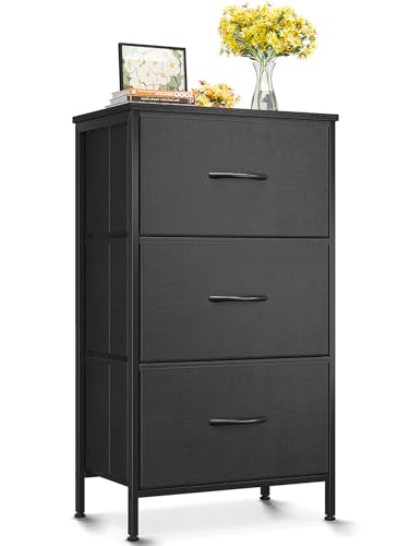 AODK Dresser for Bedroom Nightstand Small Dressers Chest of Drawers End Table for Living Room, Closet Dresser with 3 Storage Drawers Organizer Clothes, Black - color: Black