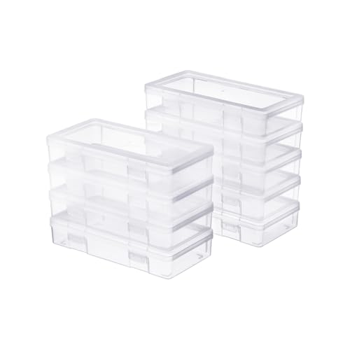 Medium Clear Storage Box 9 Pack Stackable Storage Containers with Snap-Tight Latch 10" x 5"x 1.9" for Pencil Box,Art tools - size: Medium-9 Pack