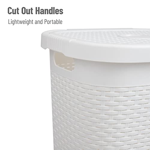 Mind Reader Slim Laundry Hamper with Lid, 50L Clothes Basket, Premium Wicker Design, Plastic, White - color: White