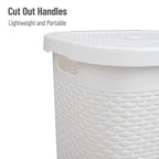 Mind Reader Slim Laundry Hamper with Lid, 50L Clothes Basket, Premium Wicker Design, Plastic, White - color: White