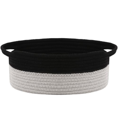 JMvicyroam Woven Basket,Small Rope Storage Bin with Handles & Ribbon Bag, Organizer for Shelves Closets,Gift Basket Empty for Birthday,Books,Dog Toys, Black&Grey - color: Black&Grey, size: 1 Pack