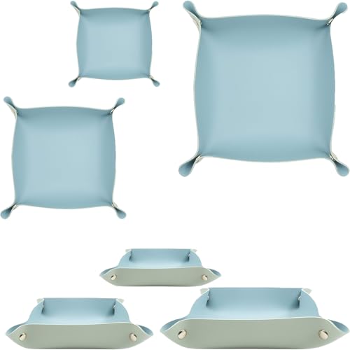 3 Size Leather Valet Tray Organizer, Folding Travel Organizer,Jewelry Tray, For Travel, Home Or Office | Plain Weave, Double Complexion - Blue & Green